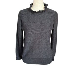 J. Crew black long sleeve ruffle pullover sweater women's size XS